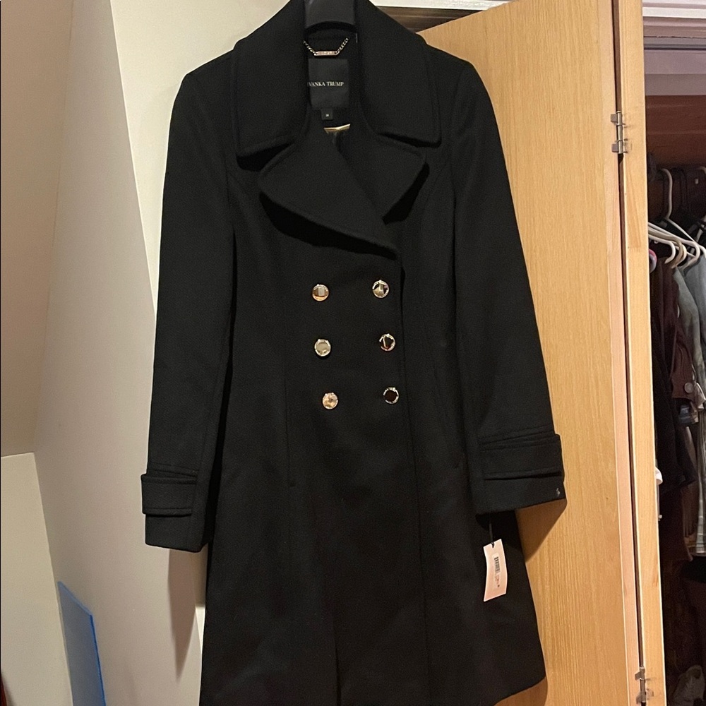 Ivanka Trump Black Pea Coat with Gold Buttons